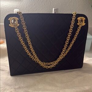 Rare vintage Chanel black leather shoulder bag